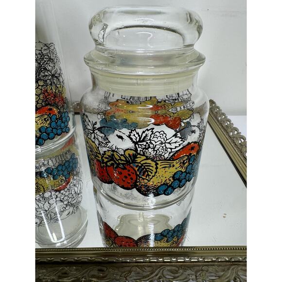 Set of Two Rare Vintage Anchor Hocking Glass Jars with Fruit Motif - Picture 6 of 10